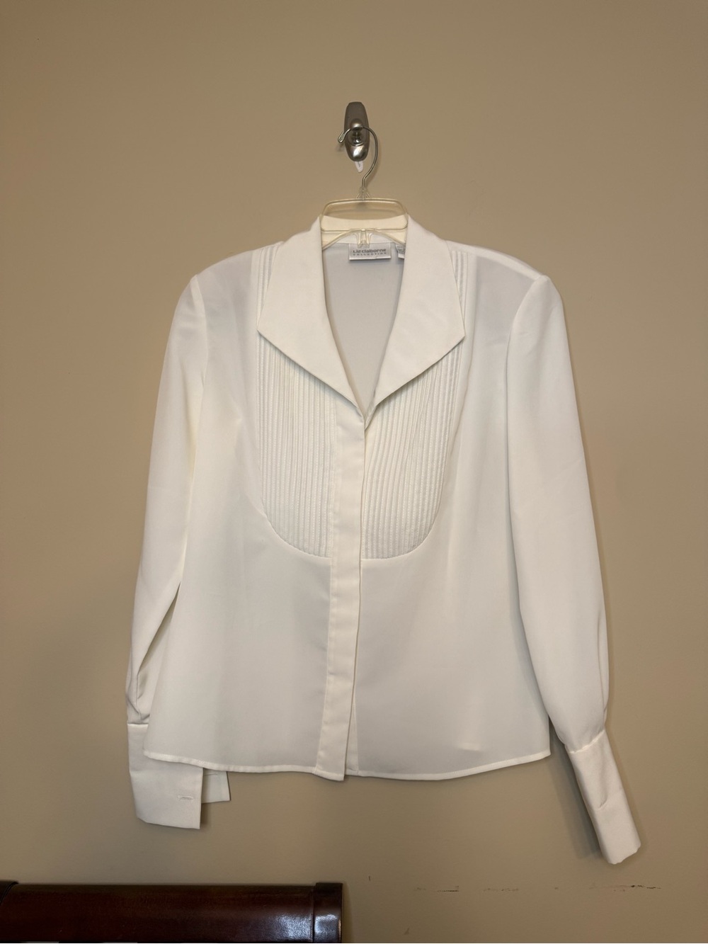 Liz Claiborne White Pleated Bib Blouse